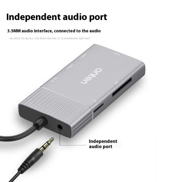 ONTEN 95113 Type-C Hub HD + VGA + 2 x USB3.0 + SD3.0 + TF3.0 + Audio + PD Docking Station - 4
