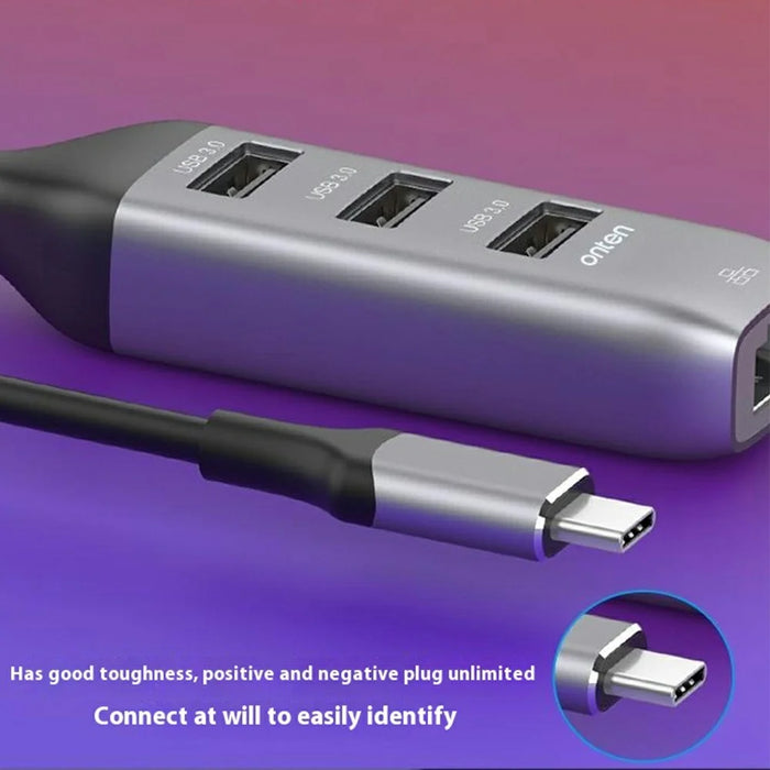 ONTEN 95118R Type-C to RJ45 Gigabit Ethernet Port + 3 x USB3.0 Hub 1000M Network Adapter - 5