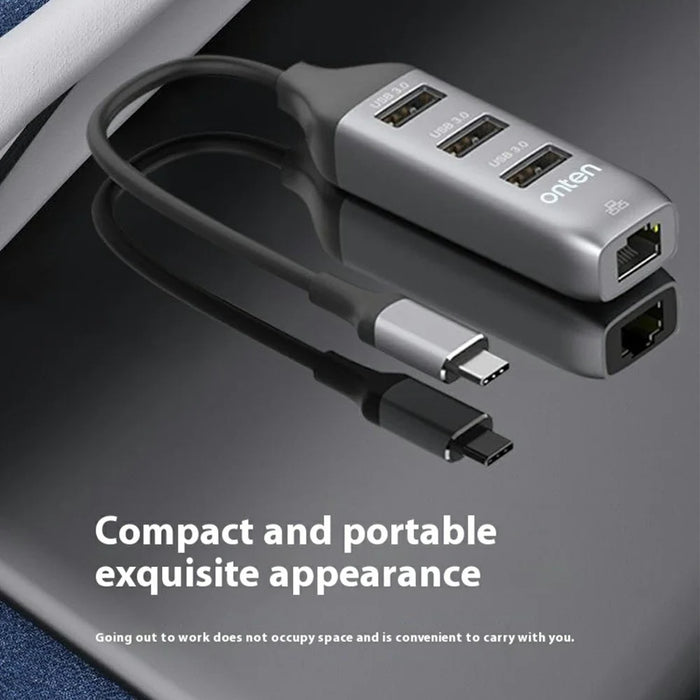 ONTEN 95118R Type-C to RJ45 Gigabit Ethernet Port + 3 x USB3.0 Hub 1000M Network Adapter - 6