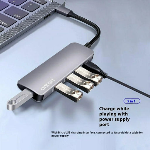 ONTEN 9602 Type-C to 4 x USB3.0 + PD3.0 Hub 5Gbps High Speed Data Transfer Aluminum Alloy Adapter - 2