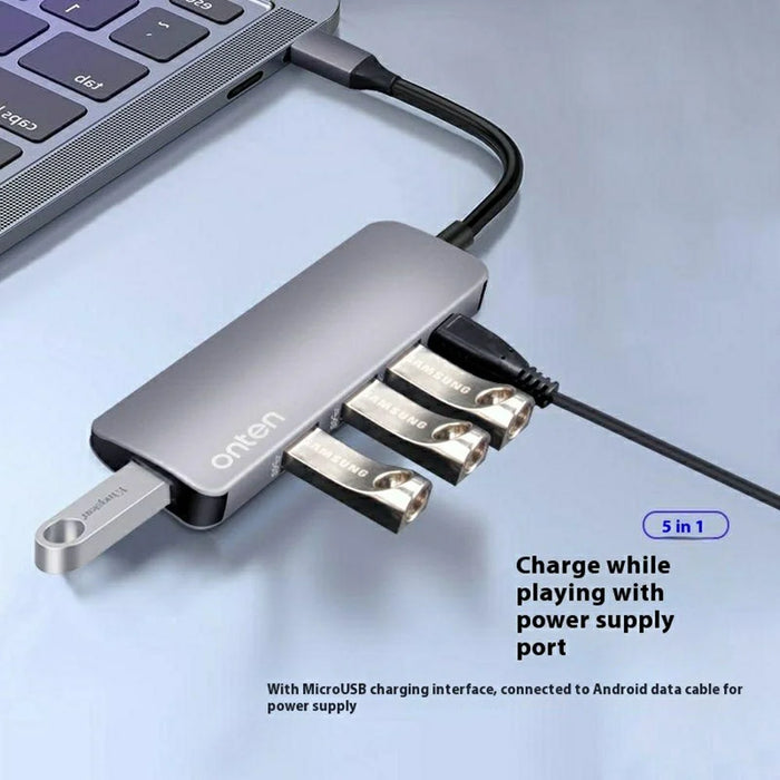 ONTEN 9602 Type-C to 4 x USB3.0 + PD3.0 Hub 5Gbps High Speed Data Transfer Aluminum Alloy Adapter - 2