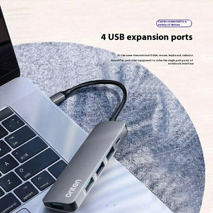 ONTEN 9602 Type-C to 4 x USB3.0 + PD3.0 Hub 5Gbps High Speed Data Transfer Aluminum Alloy Adapter - 3