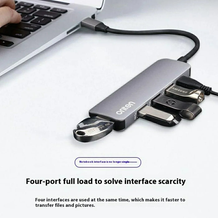 ONTEN 9602 Type-C to 4 x USB3.0 + PD3.0 Hub 5Gbps High Speed Data Transfer Aluminum Alloy Adapter - 4