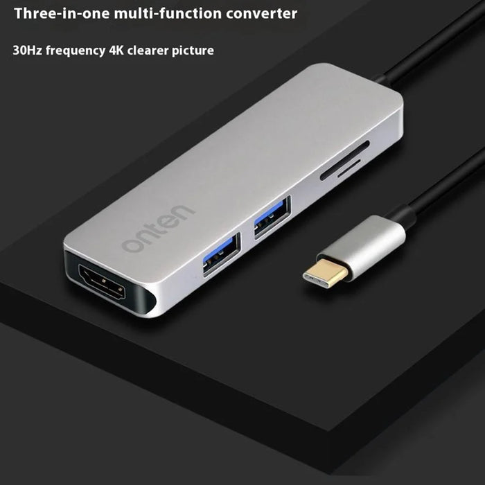 ONTEN OTN-9591 5 in 1 Multifunction USB-C Hub 4K HD 2xUSB 3.0 SD / TF Slots Aluminum Alloy Expansion Dock - 4