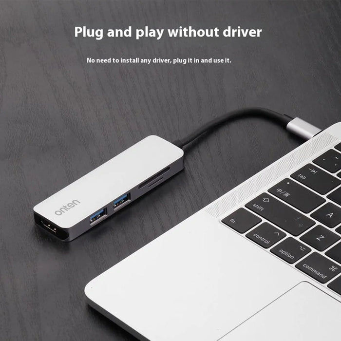 ONTEN OTN-9591 5 in 1 Multifunction USB-C Hub 4K HD 2xUSB 3.0 SD / TF Slots Aluminum Alloy Expansion Dock - 5