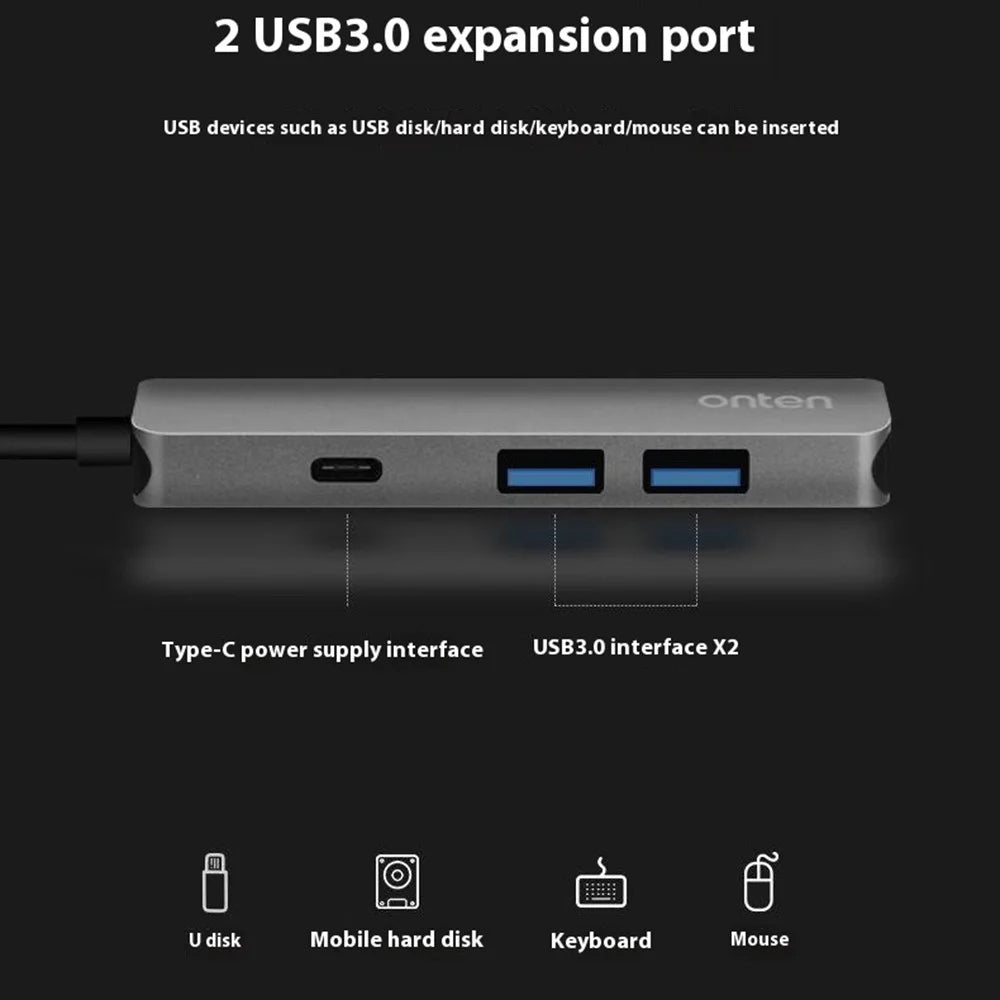 ONTEN OTN-9590 Multifunction Type-C Hub 4K 30Hz HD 2xUSB3.0 PD3.0 Charging Adapter - 4