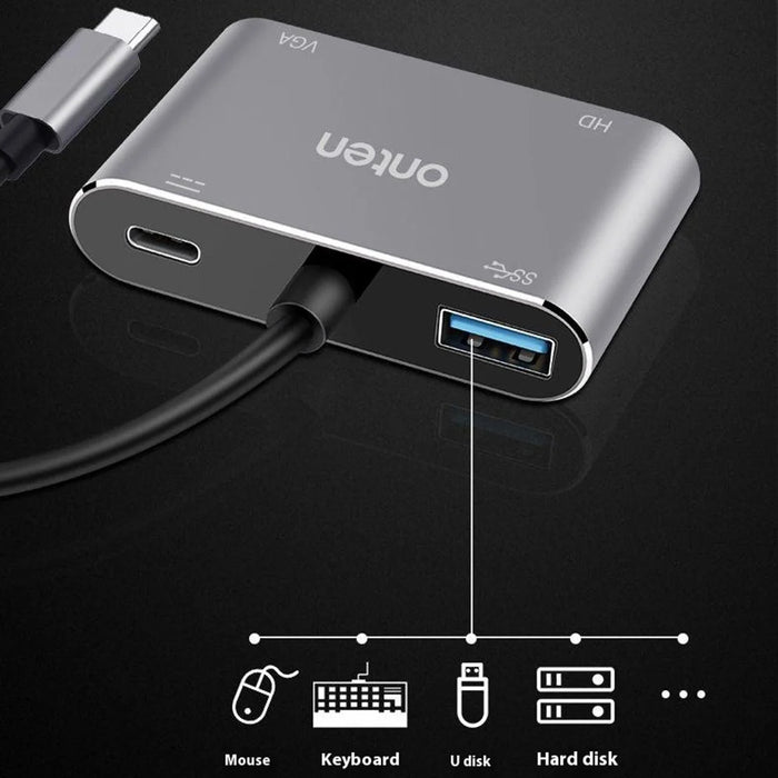 ONTEN OTN-95112 USB-C to HD + VGA + USB + Type-C Adapter HD 4K Video Converter - 3