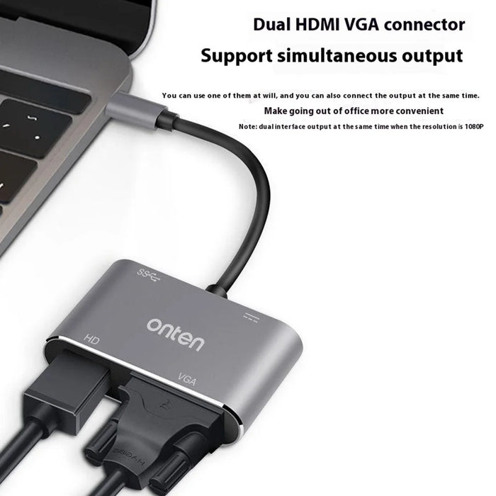 ONTEN OTN-95112 USB-C to HD + VGA + USB + Type-C Adapter HD 4K Video Converter - 4