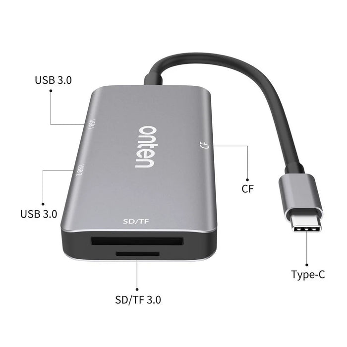 ONTEN OTN-91182 Type-C to 2 x USB3.0 + SD / TF 3.0 + CF 3.0 Multifunctional Camera Card Reader USB3.0 Hub - 5