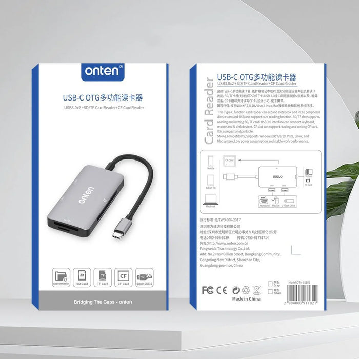 ONTEN OTN-91182 Type-C to 2 x USB3.0 + SD / TF 3.0 + CF 3.0 Multifunctional Camera Card Reader USB3.0 Hub - 7