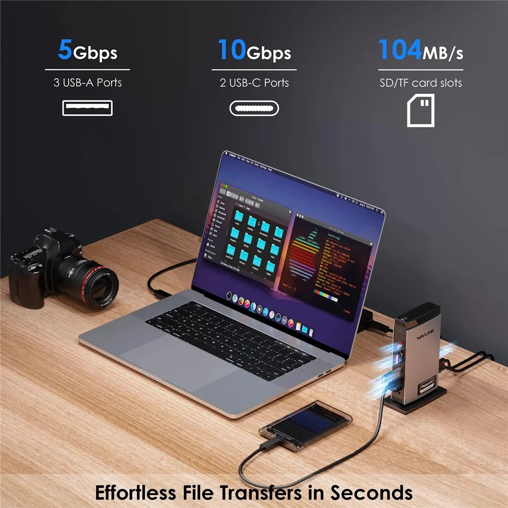 WAVLINK WL-UG69PD13Pro For MacBook M1 M2 M3 / Windows 15 in 1 Laptop Docking Station 3 HD USB C Displaylink Hub - EU Plug - 4