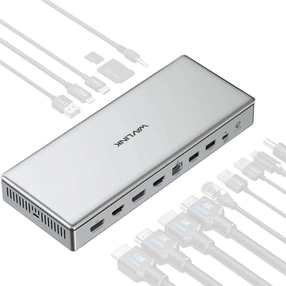 WAVLINK WL-UG75PD1-DH2 USB-C Displaylink DL7400 Docking Station Support Quad Display for MacBook M1 M2 M3 / Windows 10 / 11 - EU Plug - 1