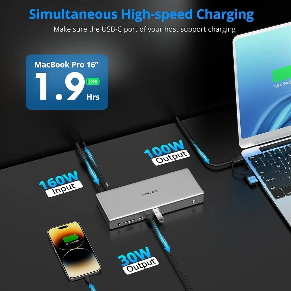 WAVLINK WL-UG75PD1-DH2 USB-C Displaylink DL7400 Docking Station Support Quad Display for MacBook M1 M2 M3 / Windows 10 / 11 - EU Plug - 3