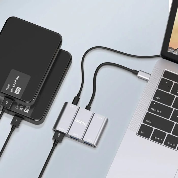 ONTEN 9506B High Speed 4 x USB 3.0 Hub 5Gbps Transfer Rate Aluminum Alloy Type-C Expansion Adapter - 4