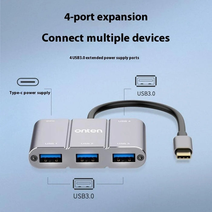 ONTEN 9506B High Speed 4 x USB 3.0 Hub 5Gbps Transfer Rate Aluminum Alloy Type-C Expansion Adapter - 6