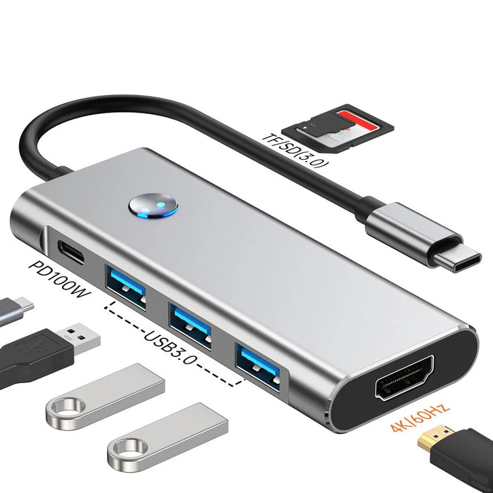 2425 7 In 1 Type C Hub USB 3.0 PD 100W Expansion Dock 4K HD Adapter SD / TF Card Reader for Laptops - 7