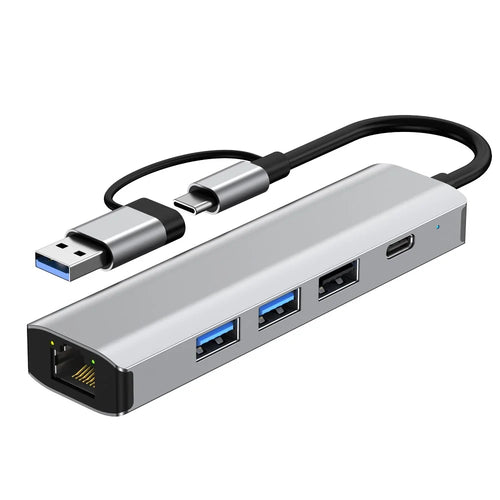 2501 USB-C / USB to Ethernet Adapter RJ45 Gigabit Network Card with USB3.2 USB2.0 USB-C3.2 DC5V Ports Converter - 1