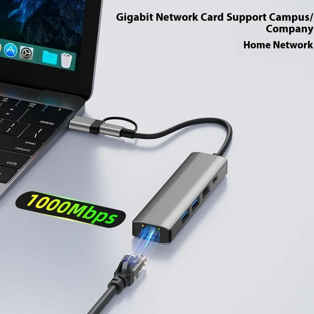 2501 USB-C / USB to Ethernet Adapter RJ45 Gigabit Network Card with USB3.2 USB2.0 USB-C3.2 DC5V Ports Converter - 7