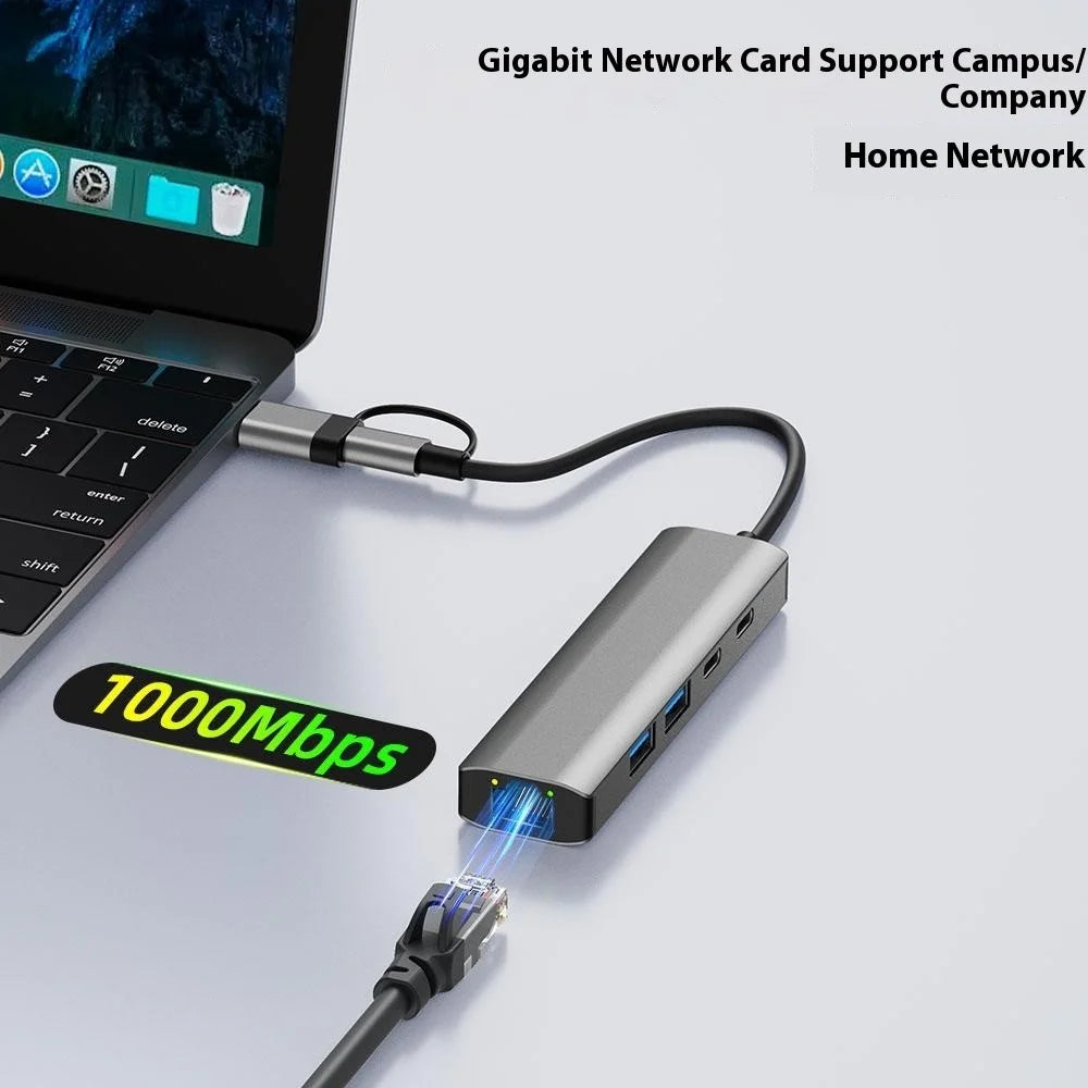 2503 USB / Type-C Hub Gigabit RJ45 2xUSB3.2 USB-C2.0 USB-C3.2 DC5V 6 in 1 Docking Station - 7