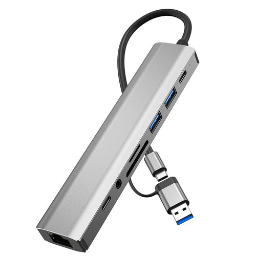 2509 USB-C / USB Hub 9 in 1 Docking Station RJ45 USB3.0 USB2.0 USB-C2.0 3.5mm DC5V SD / TF Card Reader Adapter - 1