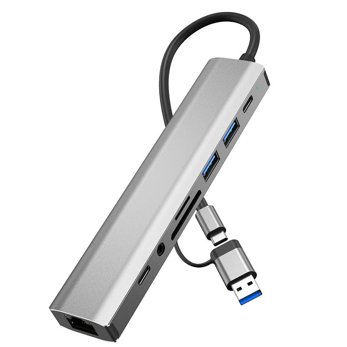2509 USB-C / USB Hub 9 in 1 Docking Station RJ45 USB3.0 USB2.0 USB-C2.0 3.5mm DC5V SD / TF Card Reader Adapter - 1