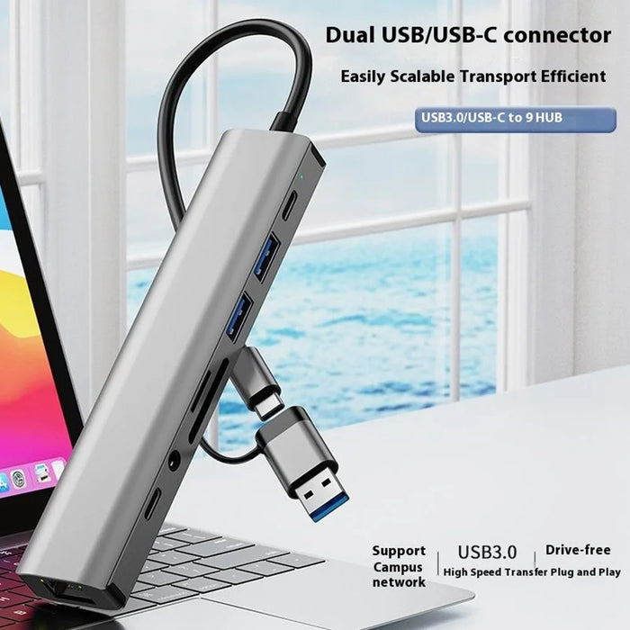 2509 USB-C / USB Hub 9 in 1 Docking Station RJ45 USB3.0 USB2.0 USB-C2.0 3.5mm DC5V SD / TF Card Reader Adapter - 3