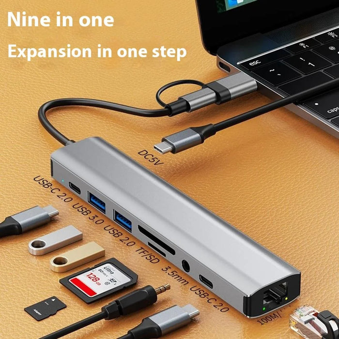 2509 USB-C / USB Hub 9 in 1 Docking Station RJ45 USB3.0 USB2.0 USB-C2.0 3.5mm DC5V SD / TF Card Reader Adapter - 4