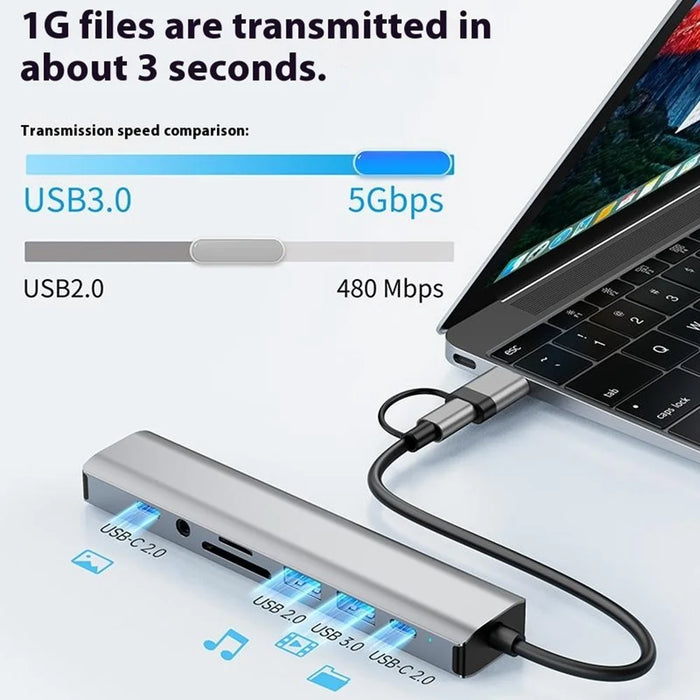 2509 USB-C / USB Hub 9 in 1 Docking Station RJ45 USB3.0 USB2.0 USB-C2.0 3.5mm DC5V SD / TF Card Reader Adapter - 5