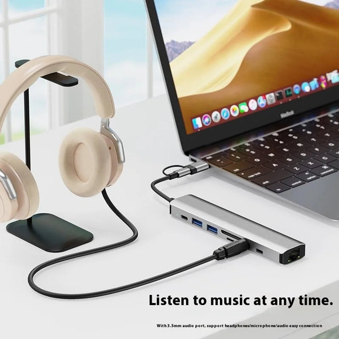 2509 USB-C / USB Hub 9 in 1 Docking Station RJ45 USB3.0 USB2.0 USB-C2.0 3.5mm DC5V SD / TF Card Reader Adapter - 7