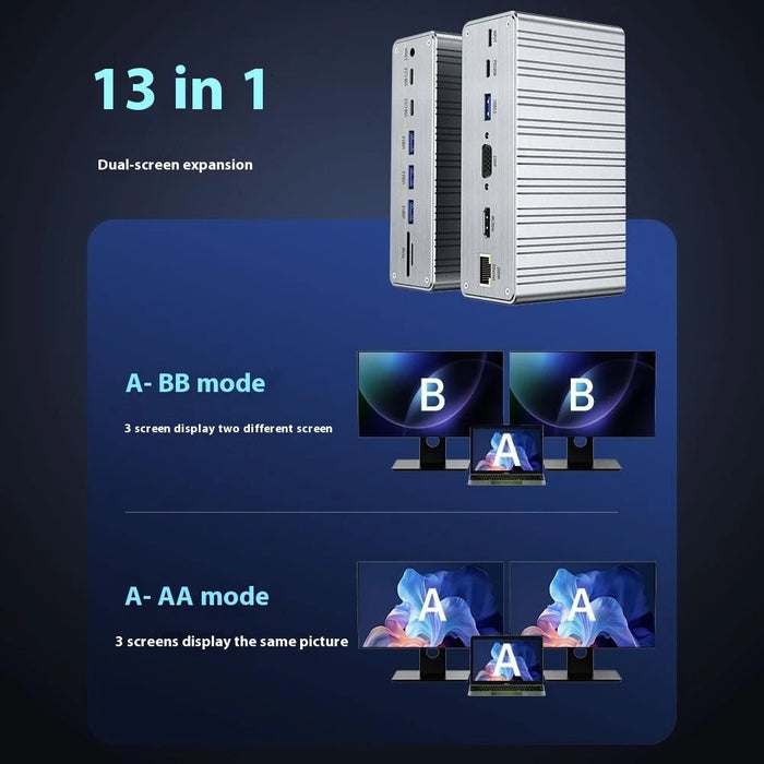 2428 Type-C Hub 13 in 1 Desktop Docking Station USB 3.0 Gigabit Ethernet HD VGA Adapter for Laptop - 4