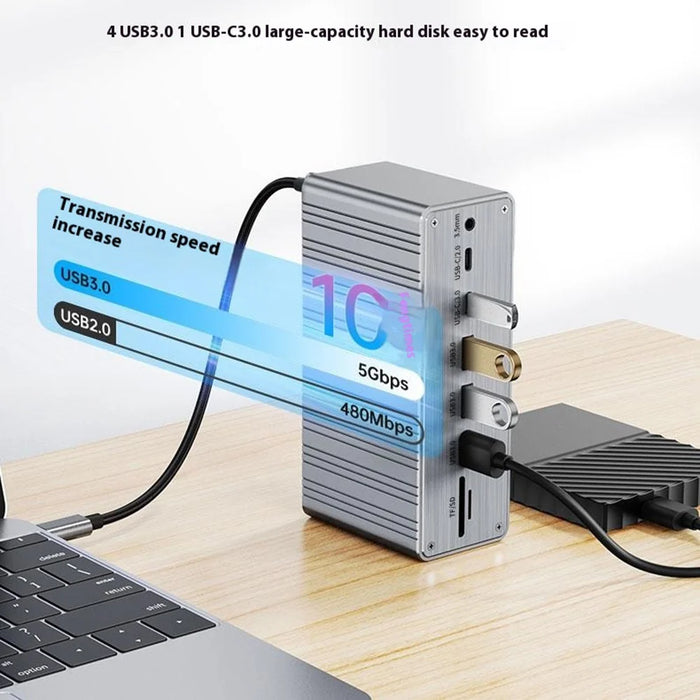 2428 Type-C Hub 13 in 1 Desktop Docking Station USB 3.0 Gigabit Ethernet HD VGA Adapter for Laptop - 7