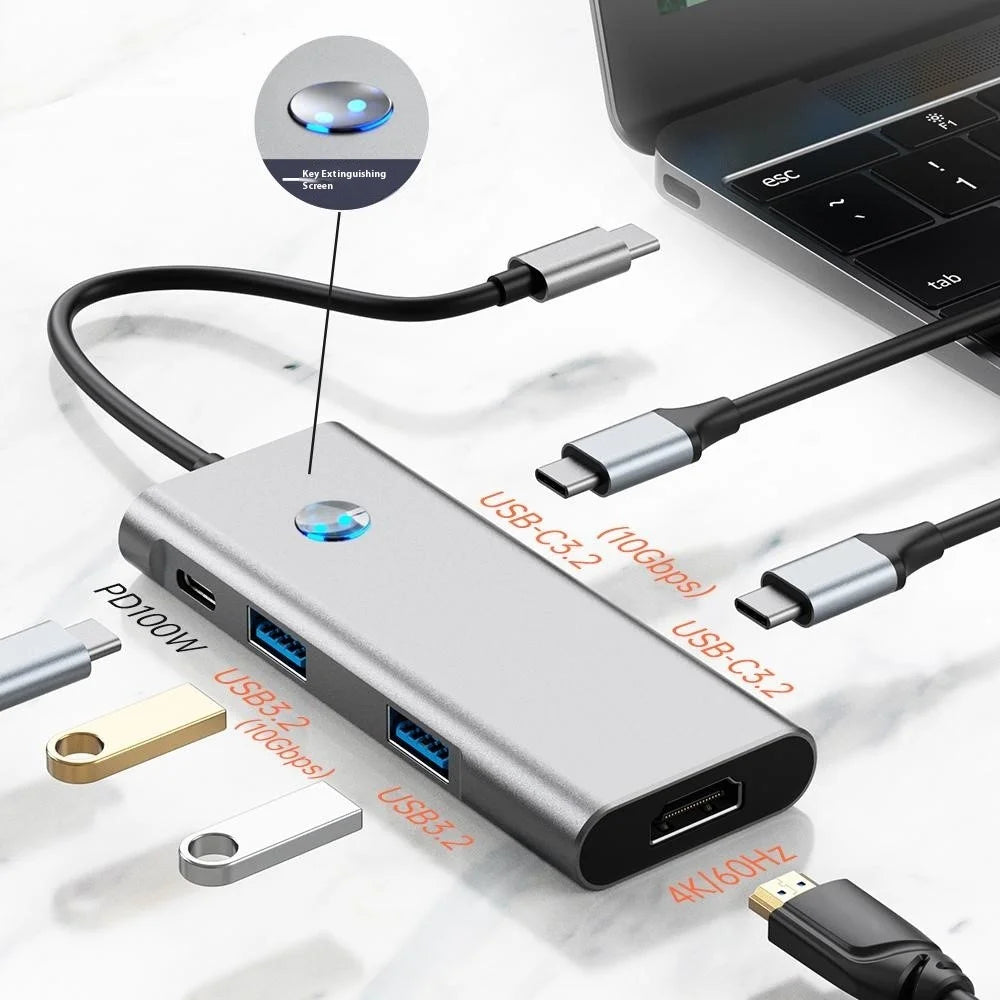 2426 USB Hub Type-C to 2 x USB3.2 + HD + PD 100W + 2 x USB-C3.2 One-Key Screen Off 6 in 1 Expansion Dock - 3
