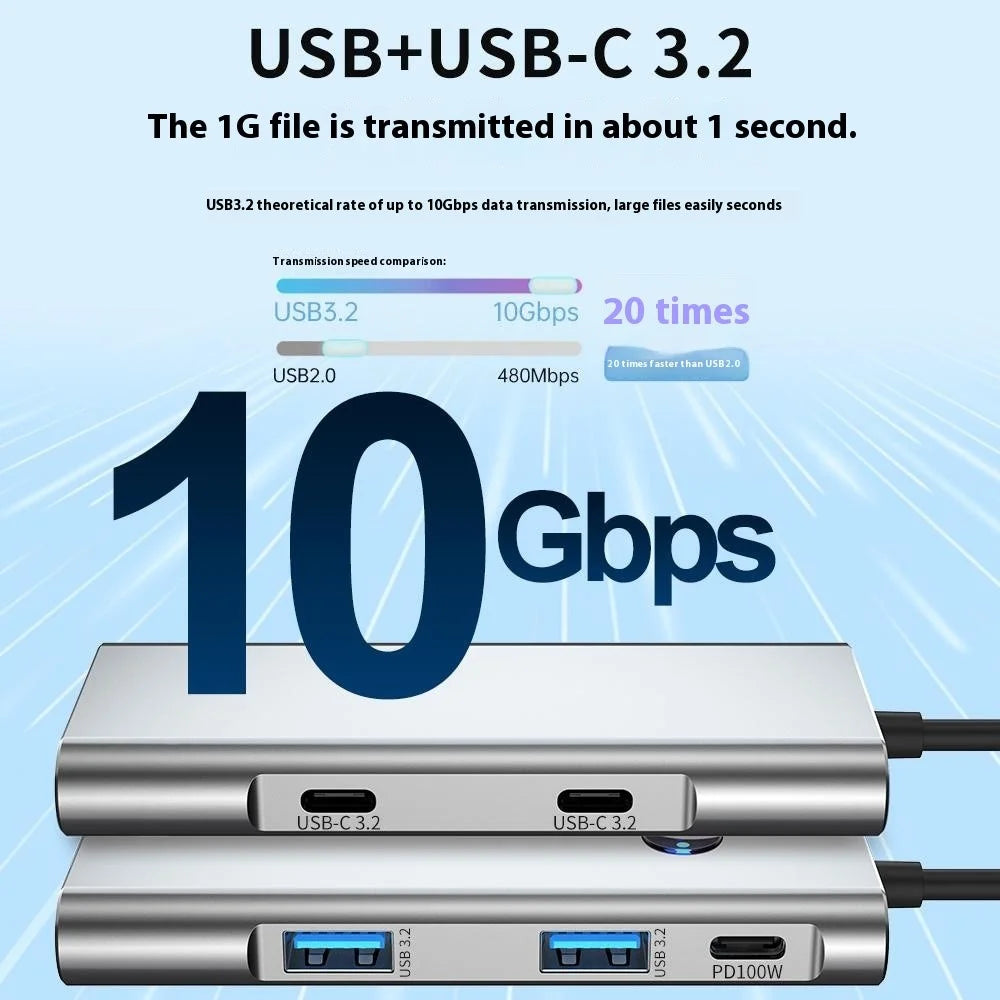 2426 USB Hub Type-C to 2 x USB3.2 + HD + PD 100W + 2 x USB-C3.2 One-Key Screen Off 6 in 1 Expansion Dock - 4