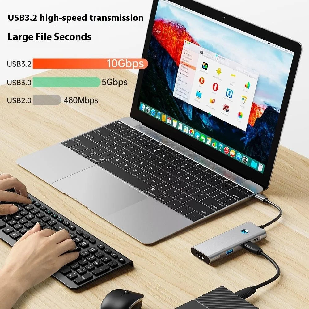 2426 USB Hub Type-C to 2 x USB3.2 + HD + PD 100W + 2 x USB-C3.2 One-Key Screen Off 6 in 1 Expansion Dock - 5