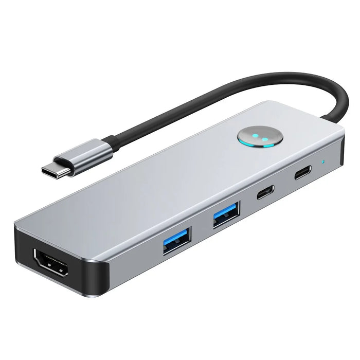 2419 Type-C Hub 8 in 1 Docking Station 4K HD SD / TF USB3.0 PD 100W Laptops Adapter with One-Key Screen Off Function - 1