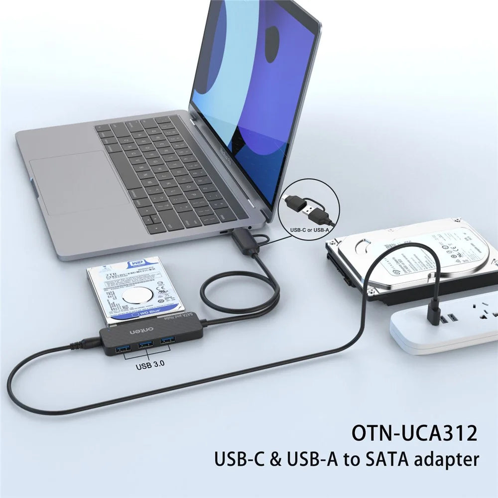 ONTEN UCA312 USB A + USB C to SATA Adapter with 3 Ports USB 3.0 Hub for 2.5 Inch HDD SSD - 3