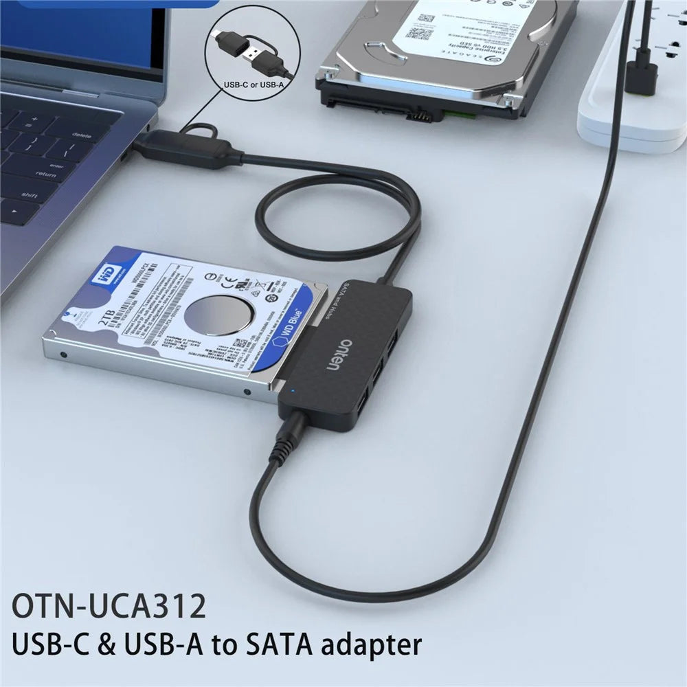 ONTEN UCA312 USB A + USB C to SATA Adapter with 3 Ports USB 3.0 Hub for 2.5 Inch HDD SSD - 4