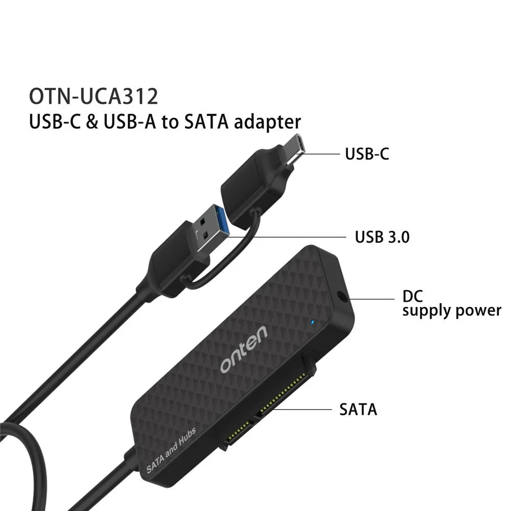 ONTEN UCA312 USB A + USB C to SATA Adapter with 3 Ports USB 3.0 Hub for 2.5 Inch HDD SSD - 6