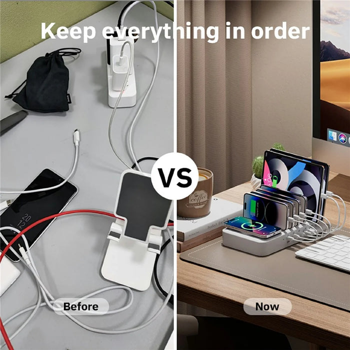 150W USB A + Type C 8 Ports Charger Hub GaN Fast Charging Station with 15W Wireless Charging - White / US Plug - 4