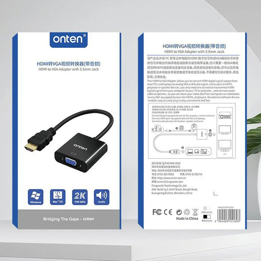 ONTEN 5169 HD to VGA 1080P Converter Adapter with Audio Port - 5