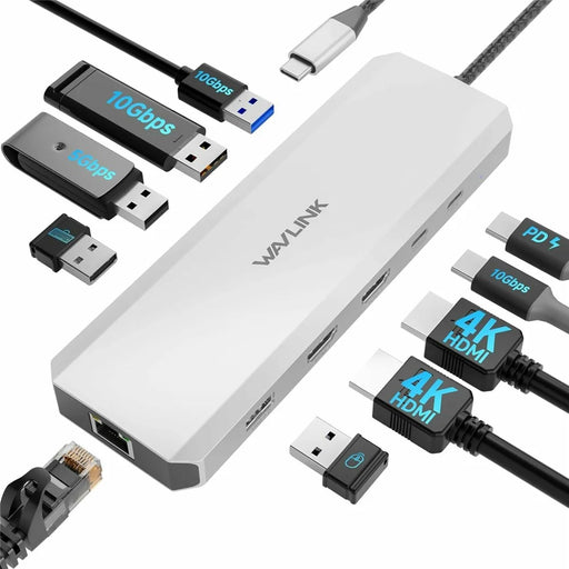 WAVLINK UMD309 10 in 1 USB-C Hub Dual HD 100W PD 10Gbps USB-A USB-C Docking Station - 2