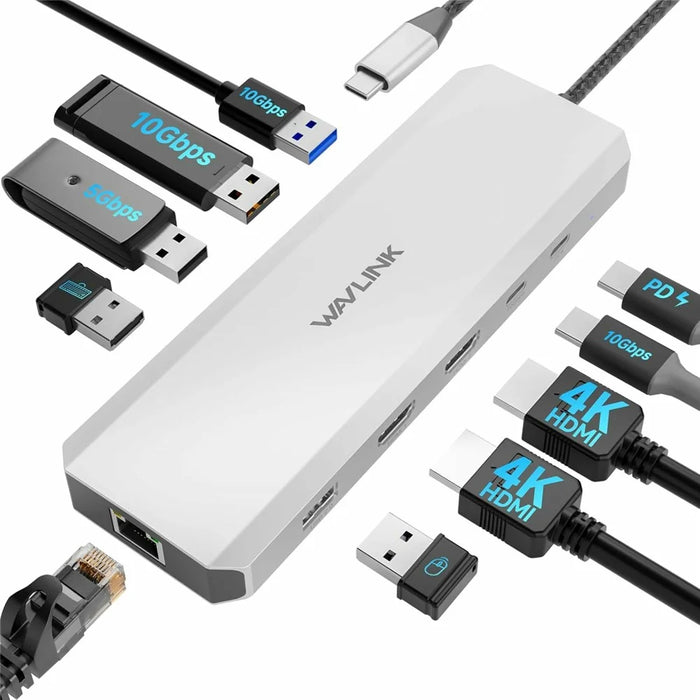 WAVLINK UMD309 10 in 1 USB-C Hub Dual HD 100W PD 10Gbps USB-A USB-C Docking Station - 2