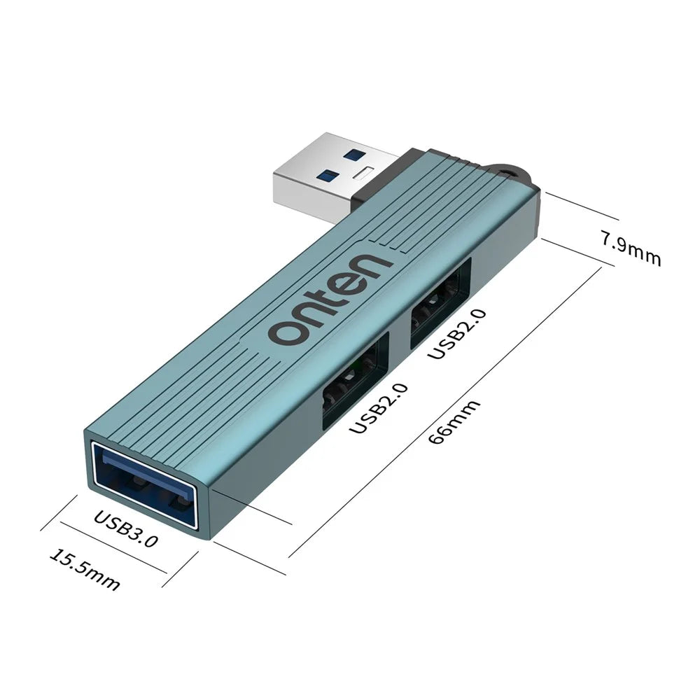 ONTEN OTN-US51 USB-A to 2xUSB 2.0 + USB3.0 Hub High Speed Data Transfer Aluminum Alloy Adapter - 6