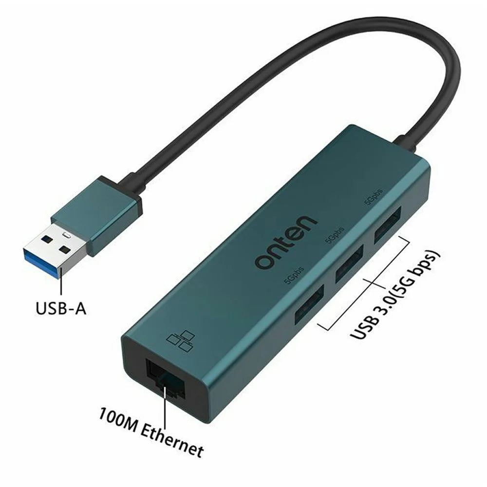 ONTEN 5221 4 in 1 USB Hub Ethernet Adapter 100Mbps Network Card 3xUSB 3.0 Expansion Dock - 4