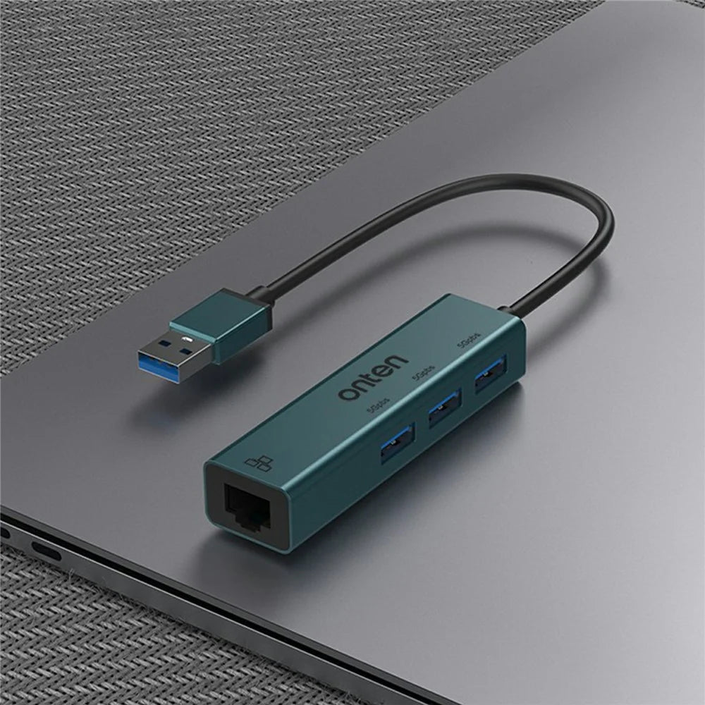 ONTEN 5221 4 in 1 USB Hub Ethernet Adapter 100Mbps Network Card 3xUSB 3.0 Expansion Dock - 6