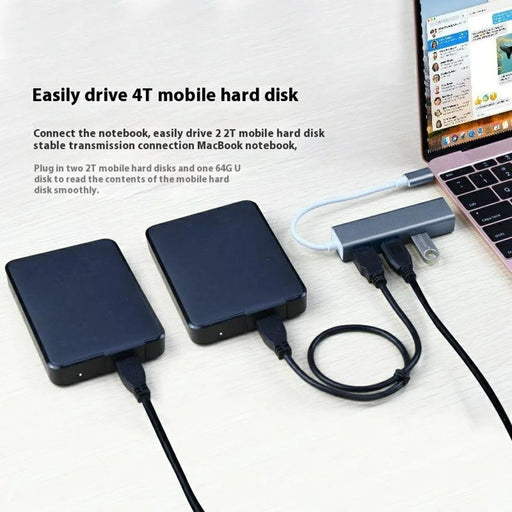 ONTEN 9596 4 Ports USB 3.0 Expansion Hub 5Gbps Data Transfer Type C to USB Splitter - Grey - 2