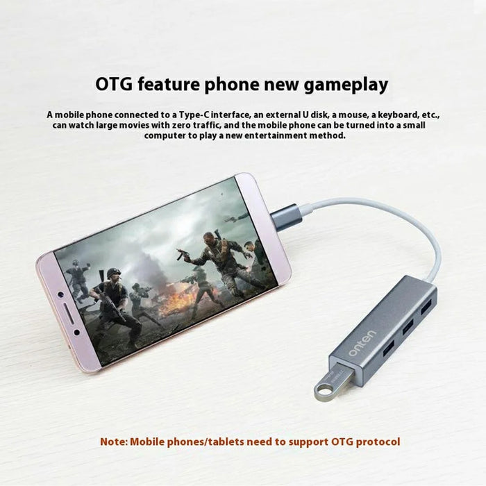 ONTEN 9596 4 Ports USB 3.0 Expansion Hub 5Gbps Data Transfer Type C to USB Splitter - Grey - 4