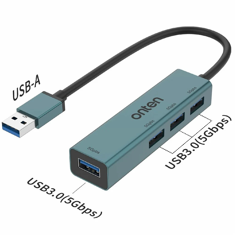 ONTEN 5222 4 in 1 USB Hub Aluminum Alloy 5Gbps Data Transfer 4xUSB 3.0 Splitter Adapter - 4