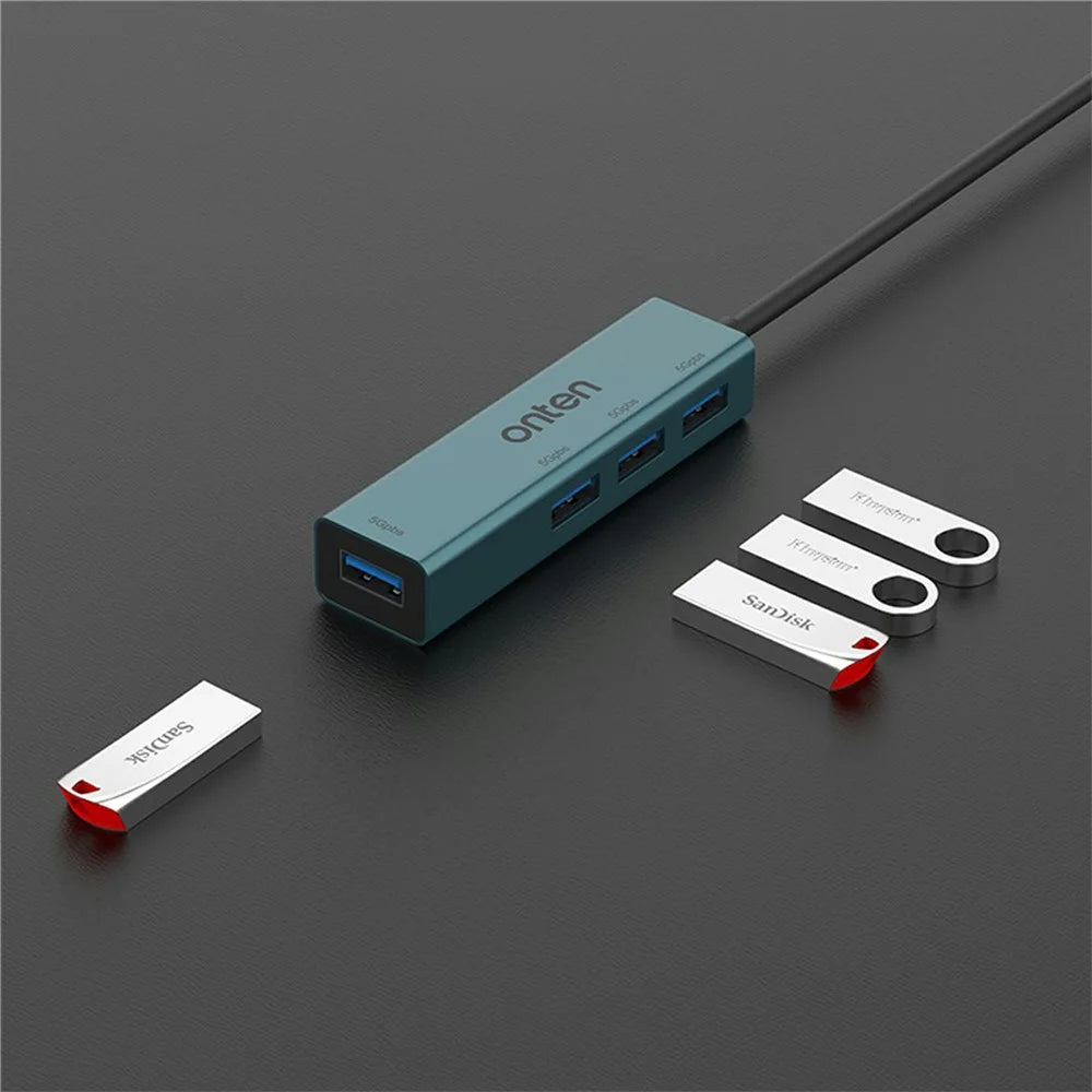 ONTEN 5222 4 in 1 USB Hub Aluminum Alloy 5Gbps Data Transfer 4xUSB 3.0 Splitter Adapter - 5