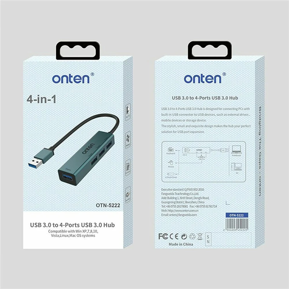 ONTEN 5222 4 in 1 USB Hub Aluminum Alloy 5Gbps Data Transfer 4xUSB 3.0 Splitter Adapter - 7